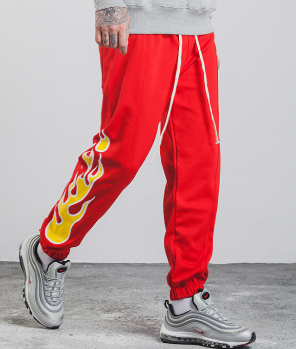 Flame Print Joggers - Unisex Red, Black, and Blue Hop Pants for Trendsetting Style - Jella Jelly
