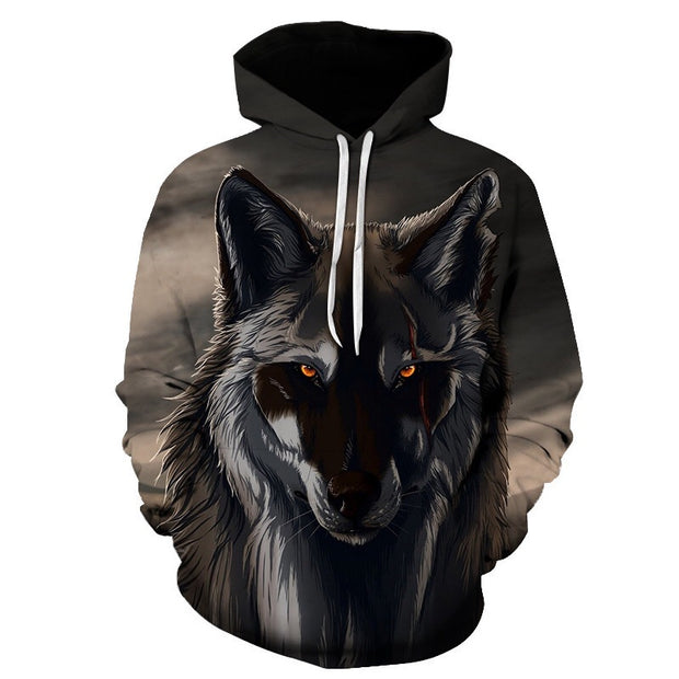 European and American Men's 3D Digital Printing Wolf Dog Hooded Sweater - Jella Jelly