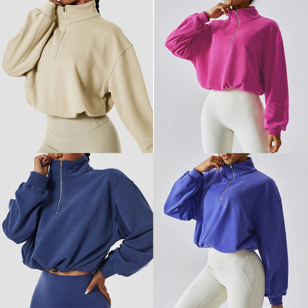 Jellajelly Zipper Sleeve Sports Top: Short Sweatshirt for Fitness and Yoga - Jella Jelly