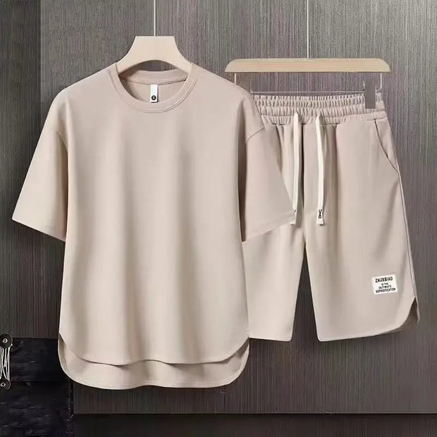 Summer Style: Men's Waffle Short Sleeve T-shirt and Shorts Set for Cool Comfort - Jella Jelly