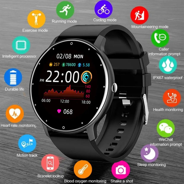 Full Touch Smart Watch: Sporty, Waterproof, Bluetooth - 2024 Edition - Jella Jelly
