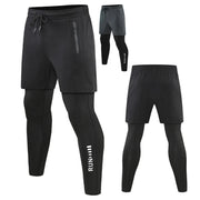 Mens Gym Running Compression 2 in 1 Double-deck Leggings Sports Quick Dry Tights - Jella Jelly