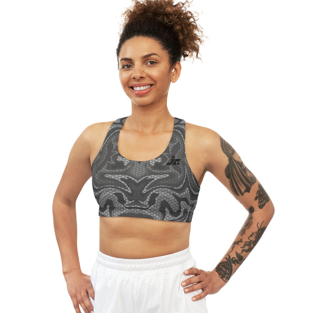 Grey Liquid Marble Print Sports Bra - Jella Jelly