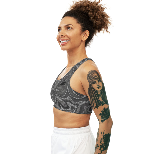 Grey Liquid Marble Print Sports Bra - Jella Jelly