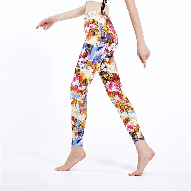 Floral Print Fitness Leggings: Elastic Gym Pants for Women - Jella Jelly