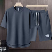 Summer Style: Men's Waffle Short Sleeve T-shirt and Shorts Set for Cool Comfort - Jella Jelly