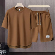 Summer Style: Men's Waffle Short Sleeve T-shirt and Shorts Set for Cool Comfort - Jella Jelly