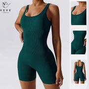 Women's Seamless Ribbed Yoga Romper: Fashionable Tummy Control - Jella Jelly