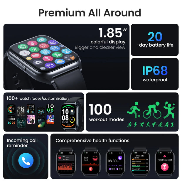 LS02 Pro Smartwatch: Advanced Fitness Tracking with 1.85'' HD Display and SpO2 Heart Rate Monitor - Jella Jelly